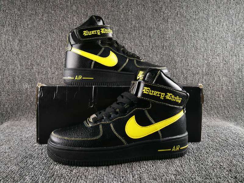 Women VLONE x Nike Air Force 1 High Collection Black Yellow Shoes